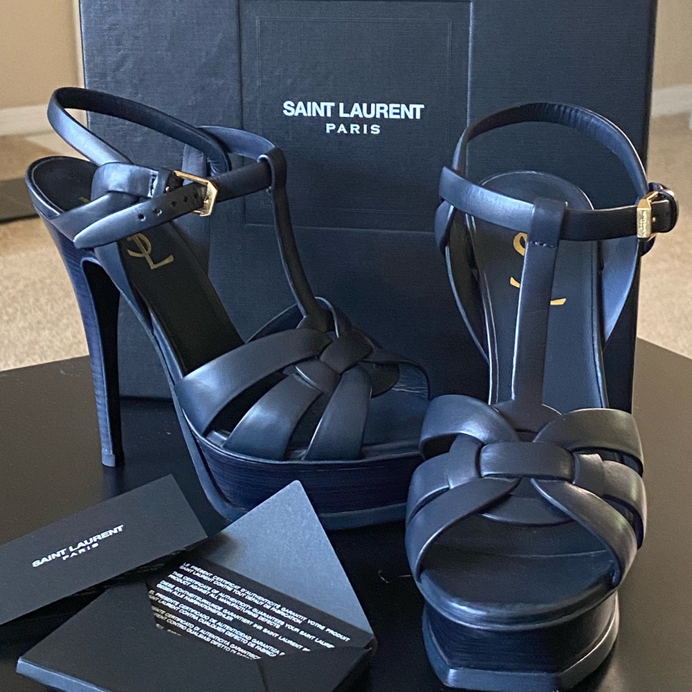 YSL TRIBUTE 105mm heels NAVY 36 USED ONCE